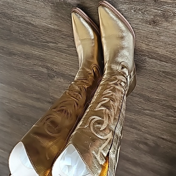 Leather Gold Cowgirl Boots size 8 - Picture 6 of 8